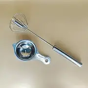 Semi-Automatic Egg Separator and Beater - 10.8 Inch Labor-Saving Multipurpose Hand-Push Rotary Whisk - Non-Electric Silent Kitchen Utensil for Blending, Whisking, Beating