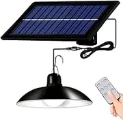 Credelin Solar Pendant Lights, Solar Powered Shed Light Outdoor Indoor Gazebo Light with Remote, Waterproof Hanging Chandelier for House, Home, Barn, Porch, Garden, Patio (Single Lamp)