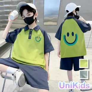【UniKids】中大童裝2件套短袖POLO衫休閒五分褲 男大童裝 VP249226(草綠 黃)