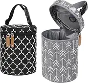 ULVBABI Insulated Baby Bottle Thermal Bag, Portable Breast Milk Cooler Bag Fits 4 Baby Bottles with Ice Pack & Shoulder Strap, Tote Storage Bag Portable Milk Bottle Holder & Carrier (Black & Grey),