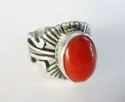 Size 7 Spinney Oyster Stone Ring Set In S.Silver & Unique Etching Navajo R79B