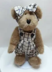 Boyds Bears Brooke B Bearsley Jointed Teddy Bear Plush 11" Blue Plaid Overalls