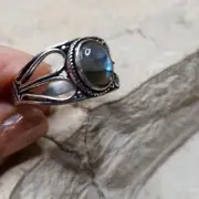 Labradorite Gemstone Ring Silver Plated sz 14