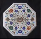 24 Inches Coffee Table Top Inlaid with Gemstone Octagon Marble Bed Side Table