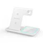 15W 3 in 1 Wireless Charging Stand with USB QC3.0 Mains Charger - White