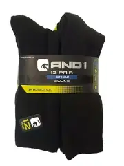 AND1 Black 12 Pair ProPlatinum Crew Socks Arch Compression Proplatinum