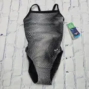 Speedo Black White Hydro Amp Flyback One Piece Swimsuit YOUTH WOMENS SIZE 24