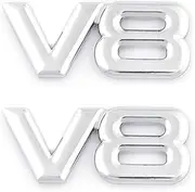 2Pcs V8 Emblems Premium Car Decoration Badge Emblem Sticker for Mustang (Silver)