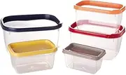 [Plasutil] 5 Piece Plastic Food Storage Containers | Rectangular Meal Prep Set | Colored Lids, Clear Base, BPA-Free Microwave/Freezer/Dishwasher Safe | Conect Container