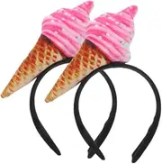 minkissy 2pcs Ice Cream Headband Cute Funny Dessert Hairband Dress Up Ice Cream Cone Hair Hoops Novelty Headwear Headpiece Food Party Cosplay Hat for Womem Girls