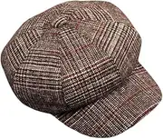 [WITHMOONS] Check Cotton Octagonal Hat Newsboy Beret Cap Baker Boy Flat Cap YZG0219