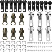 24 Pcs Zipper Repair Kit Zipper Pull Replacements Black Bronze and Silver Zip...