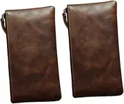 [WOFASHPURET] 2pcs Long Wallet Zipper Leather Purse for Women Men Multifunction Phone Bag Comfortable and Retro Design