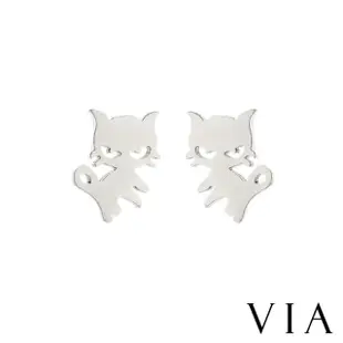 【VIA】白鋼耳釘 白鋼耳環 動物耳釘 野貓耳釘/動物系列 調皮小野貓造型白鋼耳釘(鋼色)