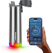 Hidrate Spark PRO Smart Water Bottle – Tracks Water Intake with Bluetooth, LED Glow Reminder When You Need to Drink – Chug Lid, 21oz, Brushed Steel