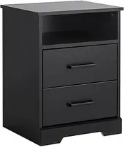 [Prepac] Rustic Ridge Farmhouse Nightstand Bedside Table, Black Nightstand for Bedroom, End Table with 2 Drawers and Open Shelf 16.25" D x 18.75" W x 24.5" H, BDNR-1602-1