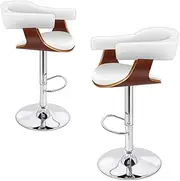 ALFORDSON 2 Pcs Bar Stool Adjustable Kitchen Stool Swivel Counter Dining Chair in 61-82cm Seat Height with Floor Protector, Barstool for Countertop Home Bar Living Room, Joan White