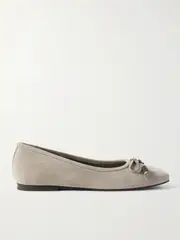 [Brunello Cucinelli] Brunello Cucinelli - Bead-embellished Suede Ballet Flats - Beige - IT39 IT 39 Neutrals