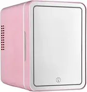 4L Mini Refrigerator Car Cosmetics Skincare LED Mirror Household Refrigerator Noise Reduction Portal Small Freezer Refrigeration(Pink- US Plug)