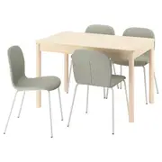 RÖNNINGE / KARLPETTER table and 4 chairs, birch/Gunnared light green white, 118/173 cm