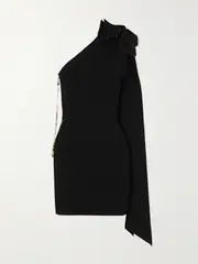 [AZ FACTORY] AZ FACTORY - Mybody One-shoulder Bow-detailed Stretch-knit Mini Dress - Black - L L Black