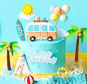 JeVenis 8 PCS The Big One Surf Birthday Cake Decoration Surfing Birthday Decoration Beach Surf Wave Cake Topper Surf Up Sign Surf Birthday Party Supplies