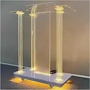 Clear Acrylic Podium with LED Lights and Wheels for Churches - Transparent Rolling Pulpit Stand for Church Welcome Desk - Podium Pulpit for Iglesias