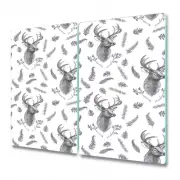 Glass Induction Ceramic Hob Cover Deer with herbs black and white 2x30x52