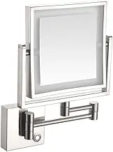 Makeup Mirror, 8 inch Double-Sided Shaving 3X Magnifying Mirror, Adjustable Wall Mounted Bathroom Swivel Extendable Vanity Mirrors Nickel, USB