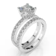 1 1/4 CT Affordable Diamond Engagement Ring Set Princess D/SI1 14K White Gold