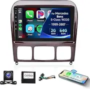 2+64G-for Mercedes Benz S-Class W220 S280 S320 S350 S400 S430 S500 S600 S55 AMG 1999-2007 Car Radio Wireless Carplay/Android Auto,Car Stereo 9Inch GPS WiFi Bluetooth FM/RDS SWC Backup Camera