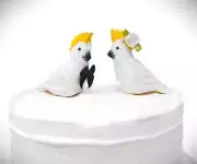 Cockatoo Bird Cake Topper Bride Groom Love Wedding Engagement Carved Wood Statue