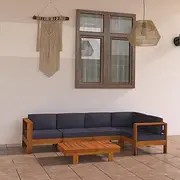 6 Piece Garden Lounge Set with Dark Grey Cushions Acacia Wood, Conversation Sets