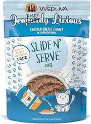 Weruva Slide N' Serve Paté Wet Cat Food, Jeopurrdy Licious Chicken Dinner, 2.8oz Pouch (Pack of 12)