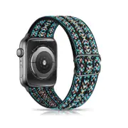 Nevenka Stretchy Solo Loop Strap 38/40/41mm 42/44/45mm Adjustable Elastics Weave Strap for iWatch Series7/6/5/4/3/2/1 SE-Green Blue Rattan