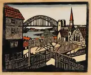 Bridge from North Shore [woodcut] : Margaret Preston : 1925 : Art Print