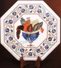 Octagon Marble Coffee Table Top Multicolour Gesmtone Inlay Work Lawn Side Table