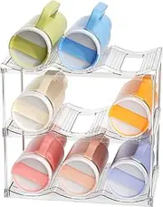 3 Tier Water Bottle Organizer Rack for Cabinet Kitchen Storage & Organisation, Stackable Bin Countertop Holds 9 Bottles Large Capacity Sports Bottles, Wine Rack, Tumbler Travel Mug Cup Holder (Clear)