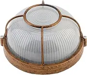 RTNLIT 7" Sauna, Nautical Bulkhead Light Fixture, Antique Copper Outdoor Wall Light Fixture for Ceiling Mounting, Wet Spot (Grid Round, Frosted Glass Lens, E27 Base)