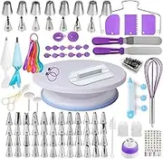 Cake Decorating Supplies Kit for Beginners, Set of 137, Baking Pastry Tools, 1 Turntable stand-55 Numbered Icing Tips with Pattern Chart, Angled Spatula, 8 Russian Piping nozzles-Baking Tools
