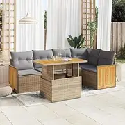 Patio Furniture Sets 6 Piece Garden Sofa Set with Cushions Beige Poly Rattan Acacia