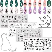 RUNRAYAY 4 Pieces Cute Cats Nail Art Stamping Plates Set, Animals Design Nail Image Stamp Plates Manicure Templates for Women and Girls DIY Printing Tools Nails Stencil