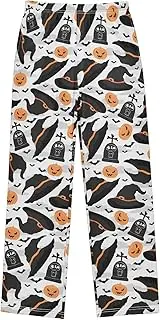 [ZZXXB] Halloween Witch Hat Bat Boys Long Pants Soft Trousers Elastic Waist Kids Lounge Bottoms with Pockets S-XL