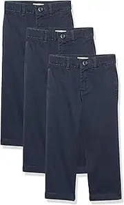 [Amazon Essentials] Boys' Uniform Straight-Fit Flat-Front Chino Khaki Pants, Pack of 3, Navy, 10