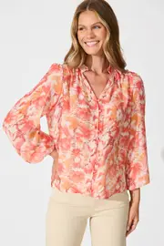 Cynthia Top Full Length Sleeve in Pink Tangerine Floral 8