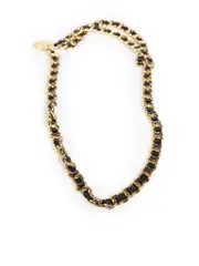 Gold & Black Leather Chain Belt