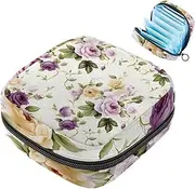 Period Bag,Sanitary Napkin Storage Bag,Flower White Purple Floral,Tampon Bag for Purse