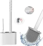 2PCS Toilet Brush Whit Holder Set, Silicone Toilet Brush with TPR Bristles（Flat） and Brushes, Cleaning Brushes Set for Bathroom, Wall Mounted and Standing, Gray Toilet Brush for Bathroom(Gray)