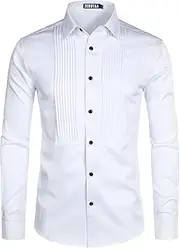 ZEROYAA Mens Slim Fit Long Sleeve Tuxedo Dress Shirts/Prom Performing Shirts