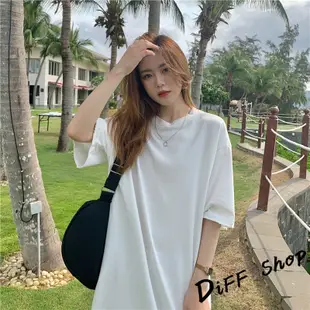 【DIFF】韓版夏季素色長版連衣裙 連身裙 長版上衣 下半身失蹤 套裝 短袖上衣 短袖t恤 女裝 裙裝【T527】